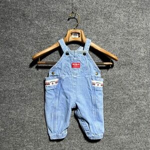 Vintage OshKosh B Gosh Overalls Kids 12-18M Blue Fire Truck Denim Bib USA Made